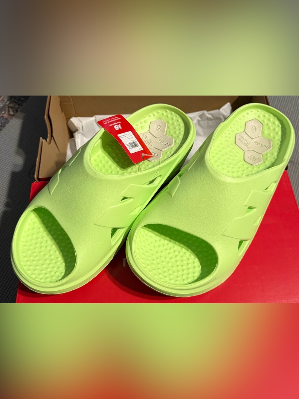 New Balance Mens Neon Lime Recovery Slides size 11